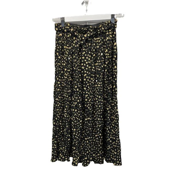 Alice Blue Dresses & Skirts - Alice Blue Accordion Pleat Midi Skirt Size S Black Butter Yellow Floral Belt